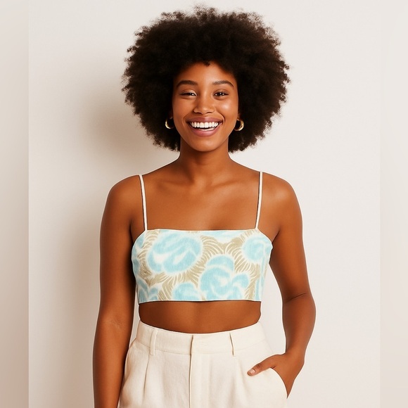 1. State Tops - State • NWOT Blue and Tan Patterned Spaghetti Strap Top